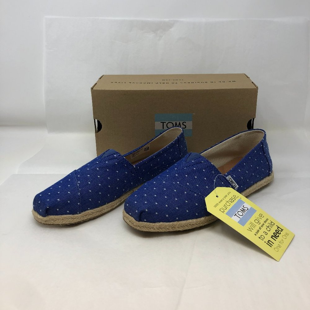 TOMS Women's Classic Chambray Rope Sole Imperial Blue Dot Ankle-High Canvas NIB!